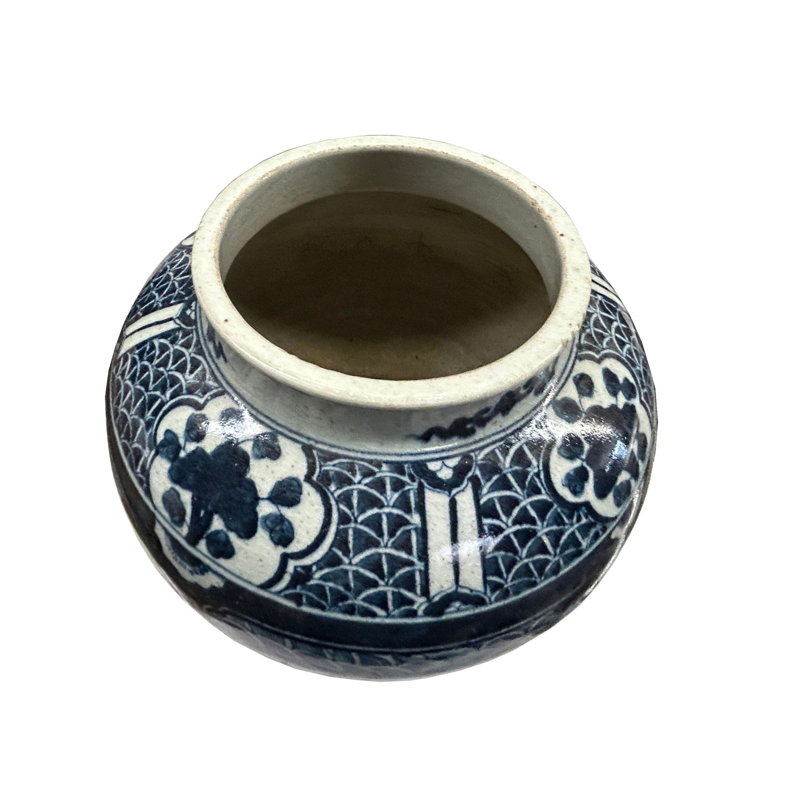 Vintage Blue White Mythical Graphic Fat Body Porcelain Vase Jar - 6