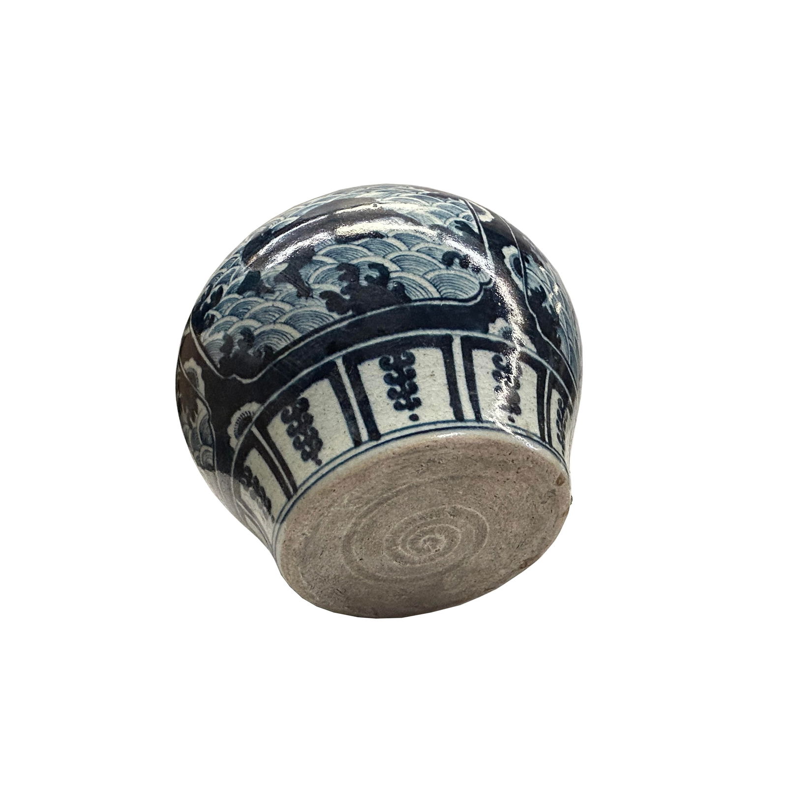 Vintage Blue White Mythical Graphic Fat Body Porcelain Vase Jar - 7