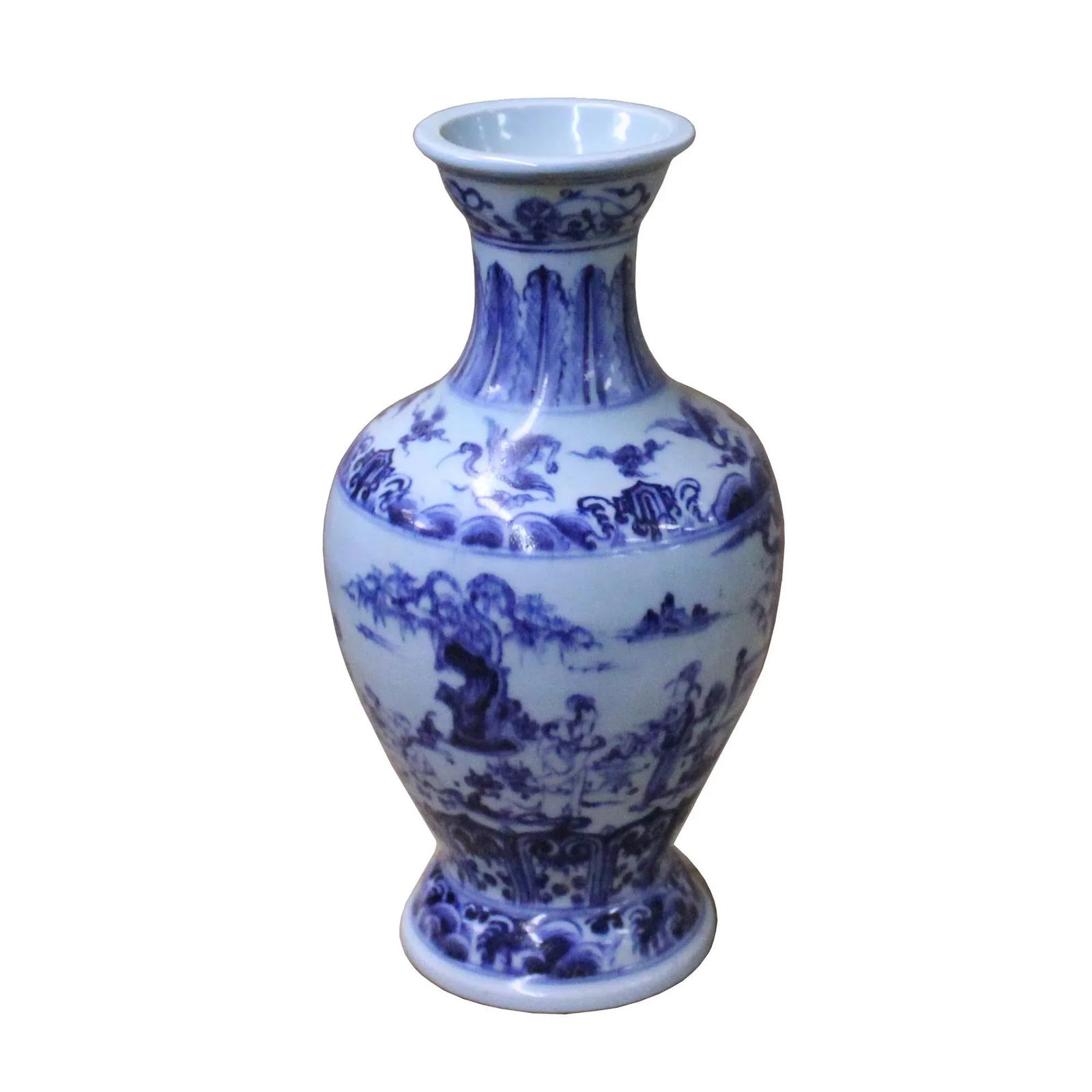 Chinese Blue White Porcelain Precise House Yard Scenery Vase - 3