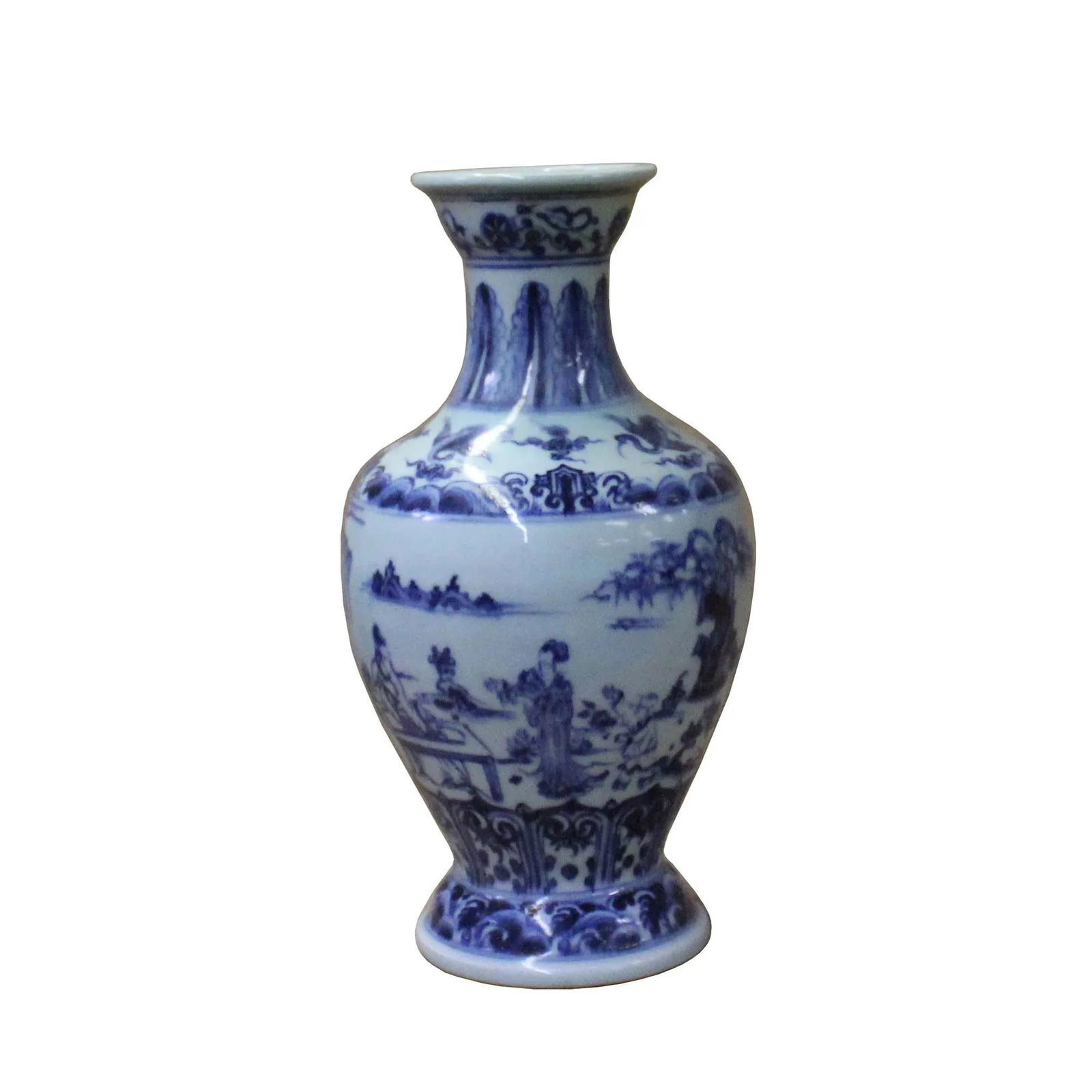 Chinese Blue White Porcelain Precise House Yard Scenery Vase - 4