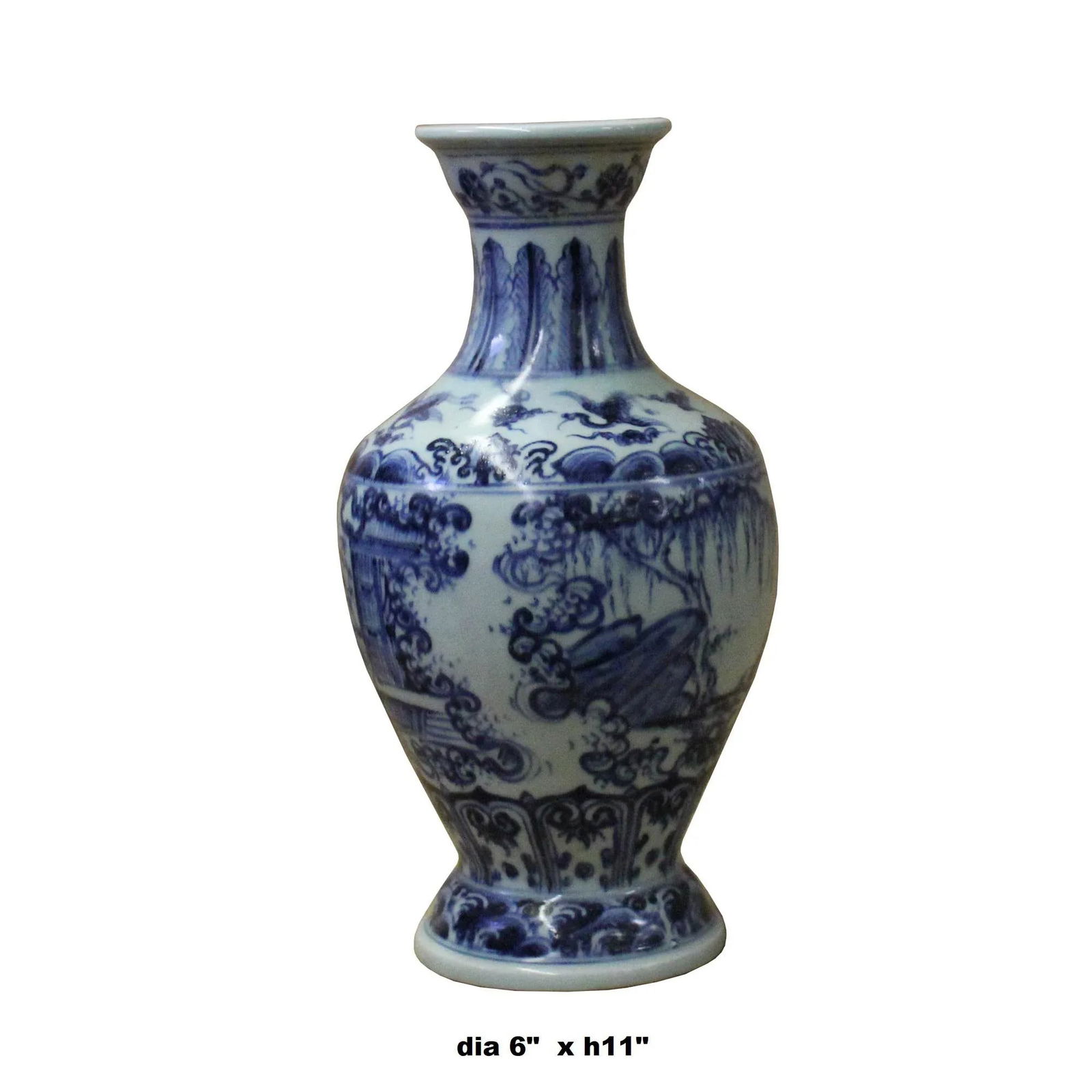 Chinese Blue White Porcelain Precise House Yard Scenery Vase - 6