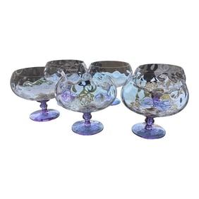 Vintage Union Street Glass Handblown Purple Stem Glasses- Set of 6