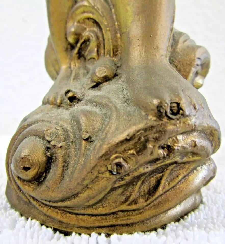 1920s Matched Pair of Antique Gold Cherub With Dove Cast Bronze Sculptures - 11