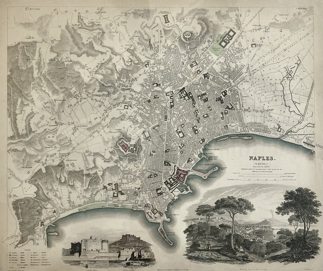 Naples Original Engraving Map by Baldwin, 1835: Original steel engraving by Baldwin, 1835. Unframed. Dimensions: 16.5 x 14" Condition: Alterations: Original Condition Unaltered Imperfections: Some Imperfections Condition Notes: Good condition