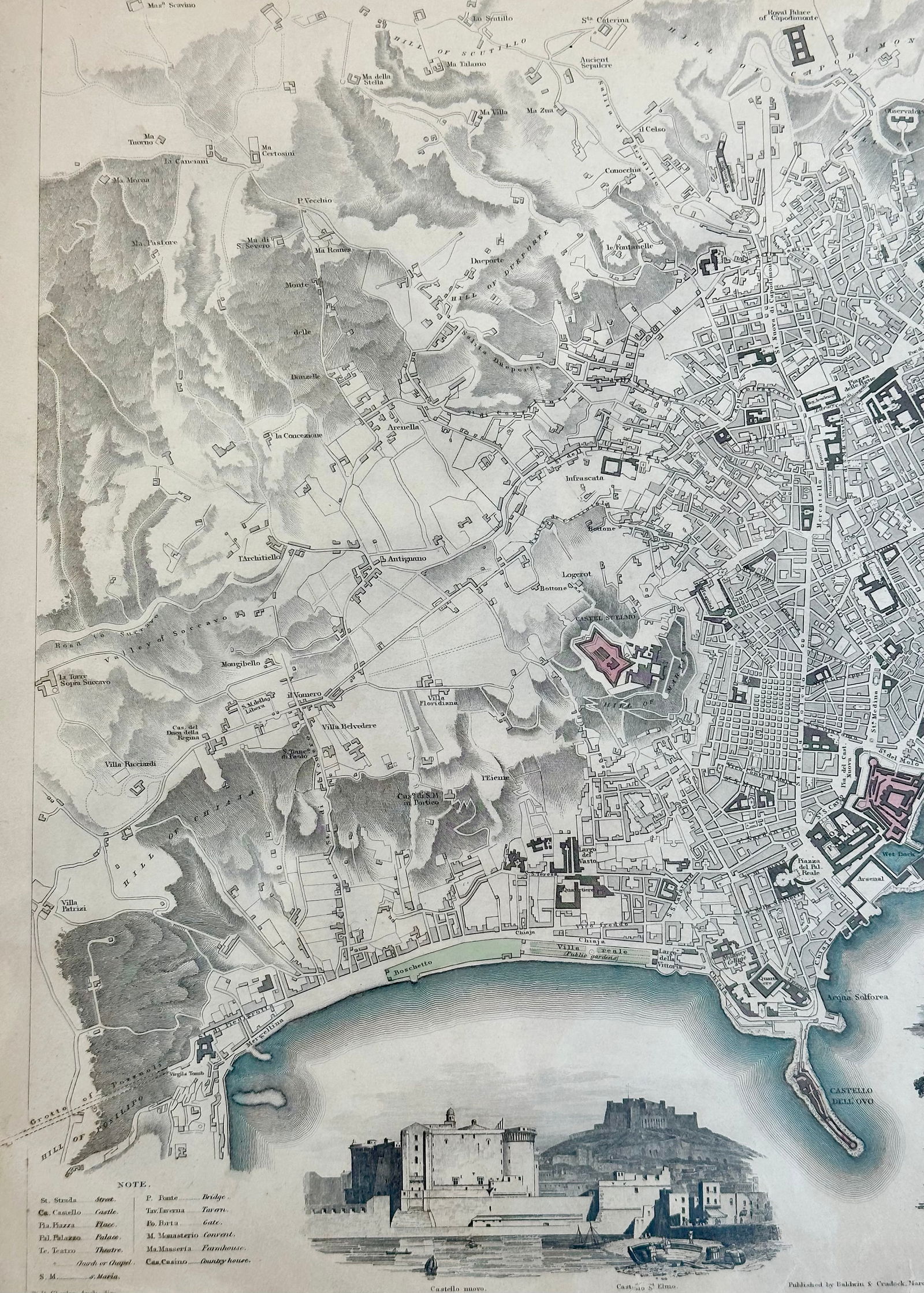 Naples Original Engraving Map by Baldwin, 1835 - 5