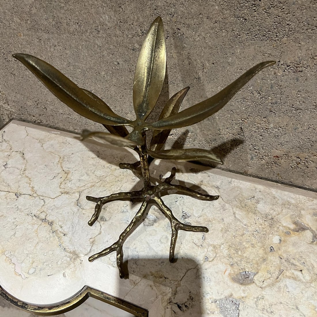 1970s Brutalist Brass Gold Leaf Plant Stand - 5