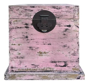 Distressed Pastel Pink Square Moon Face Wood Trunk Box