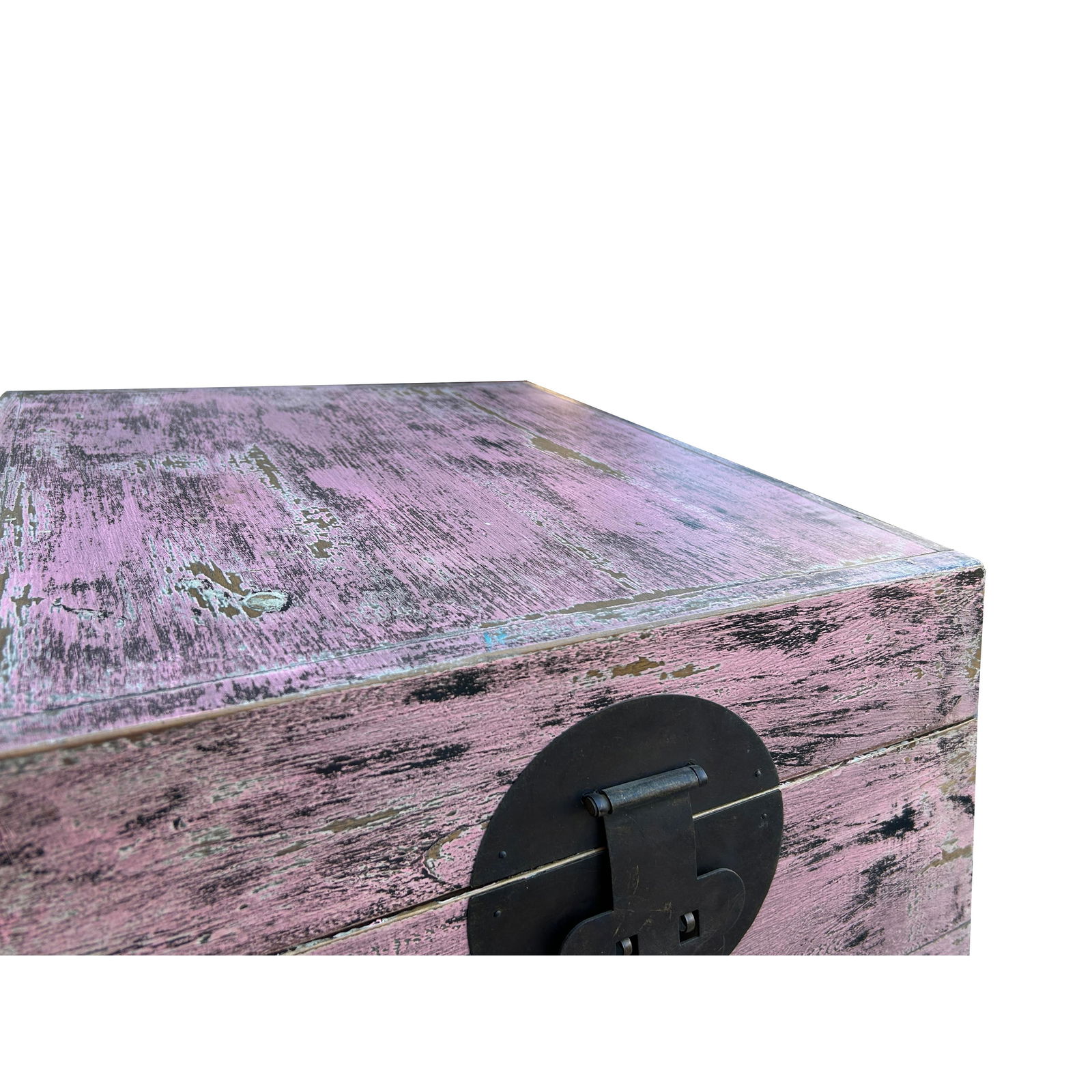 Distressed Pastel Pink Square Moon Face Wood Trunk Box - 4