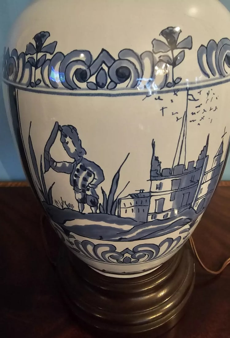 Late 20th Century Williamsburg Delft Large "London Jar" Vase Lamp Made by Oud in Holland L-6 - 6