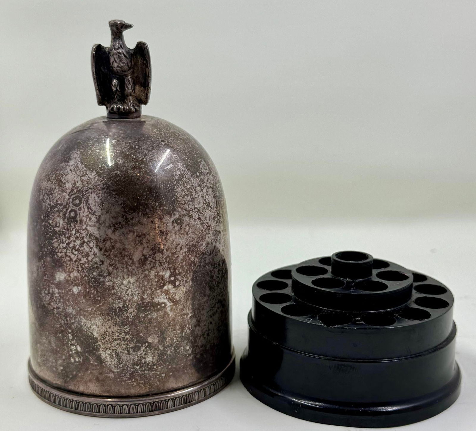 Art Deco Silver Plate & Bakelite French Cigarette Holder Crested With Eagle 1920s - 5