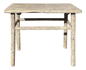 Rustic Raw Bleach White Wash Wood Rectangular Console Side Table