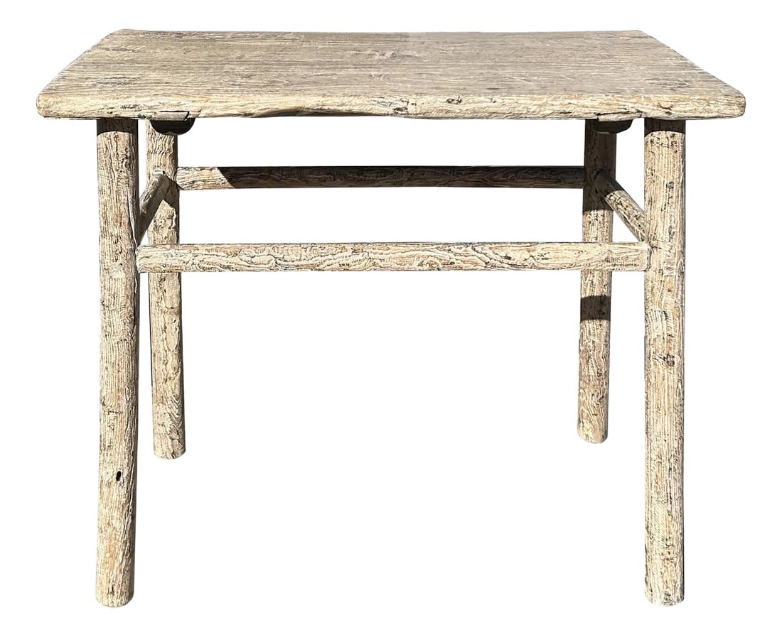 Rustic Raw Bleach White Wash Wood Rectangular Console Side Table: Elevate your space with the timeless appeal of this Rustic Raw Bleach White Wash Wood Rectangular Console Side Table. Crafted from reclaimed wood, this unique piece showcases the beauty of natural imp