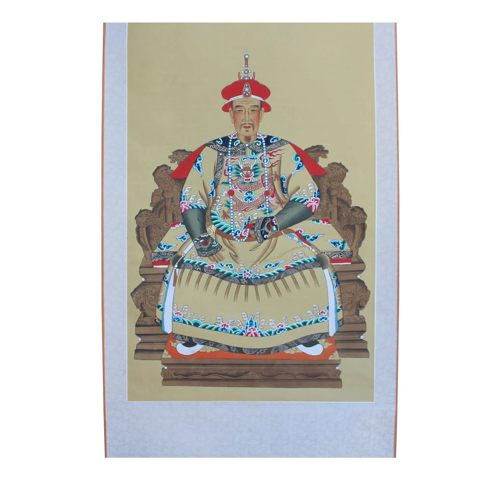 Chinese Qing Emperor Portrait Scroll Painting Wall Art - 3