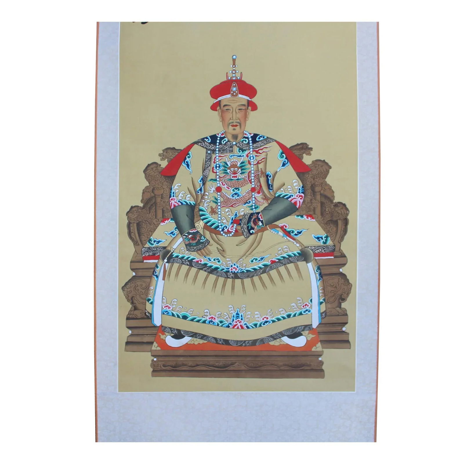 Chinese Qing Emperor Portrait Scroll Painting Wall Art - 4