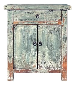 Distressed Pale Teal Gray Natural Wood End Table Nightstand