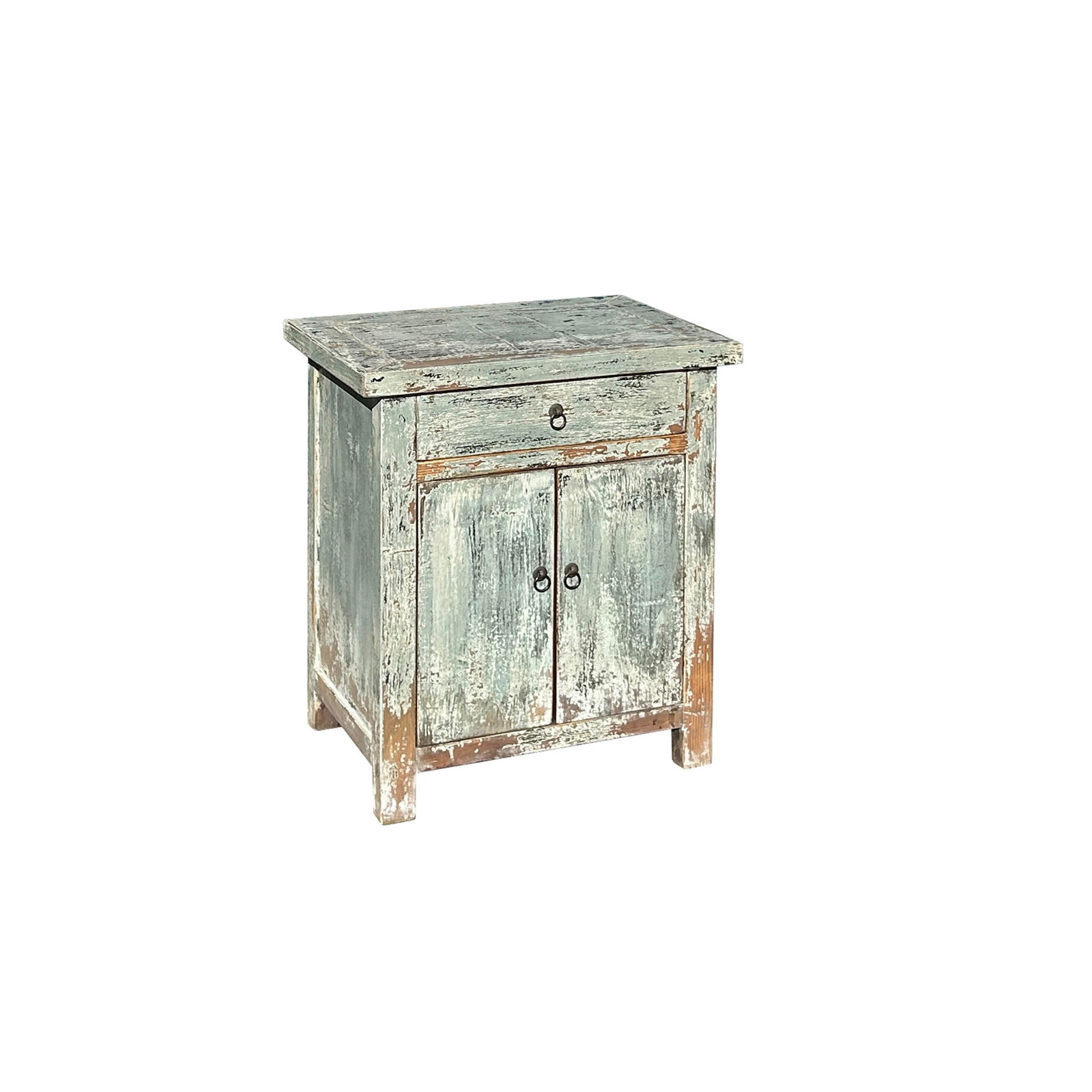 Distressed Pale Teal Gray Natural Wood End Table Nightstand - 2