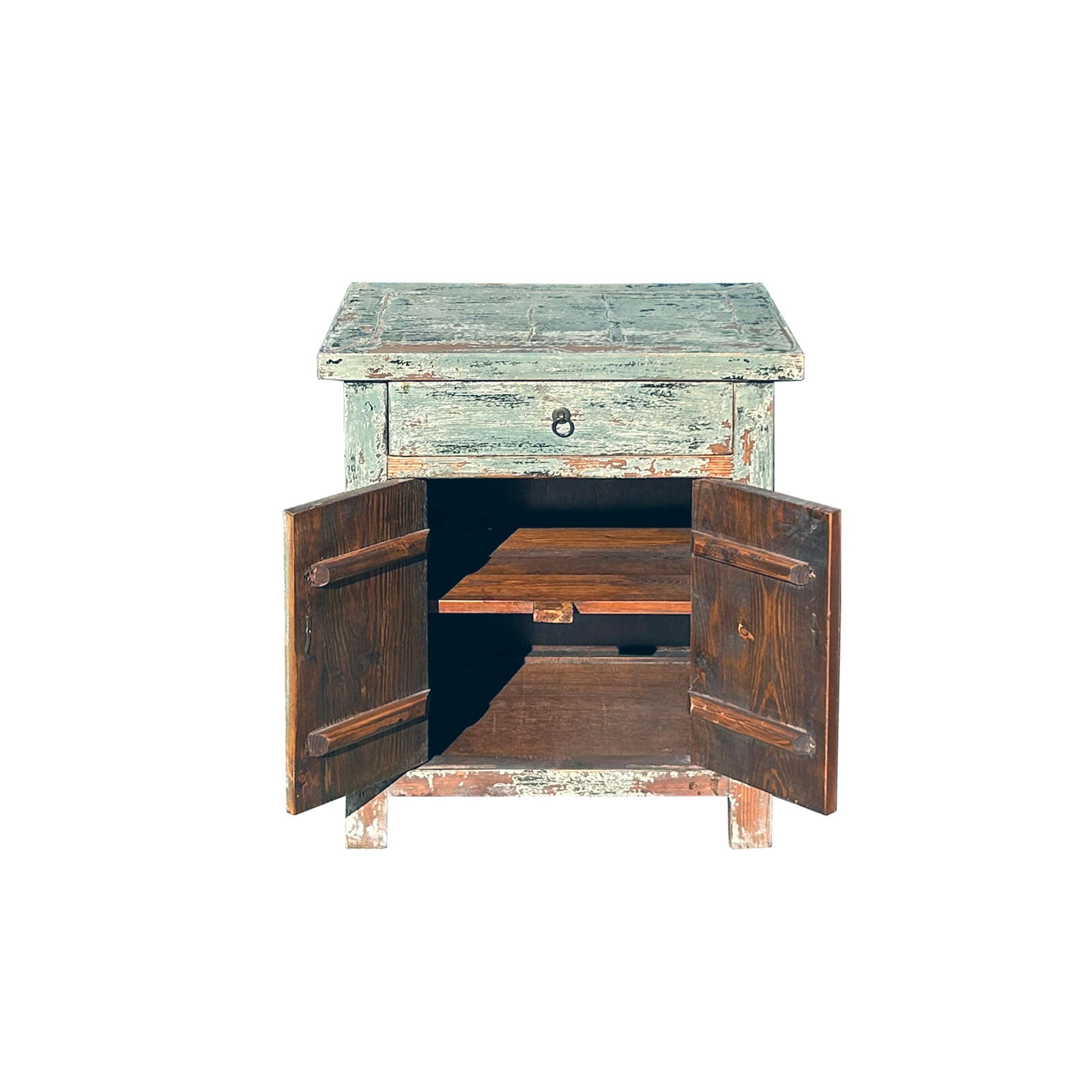 Distressed Pale Teal Gray Natural Wood End Table Nightstand - 3