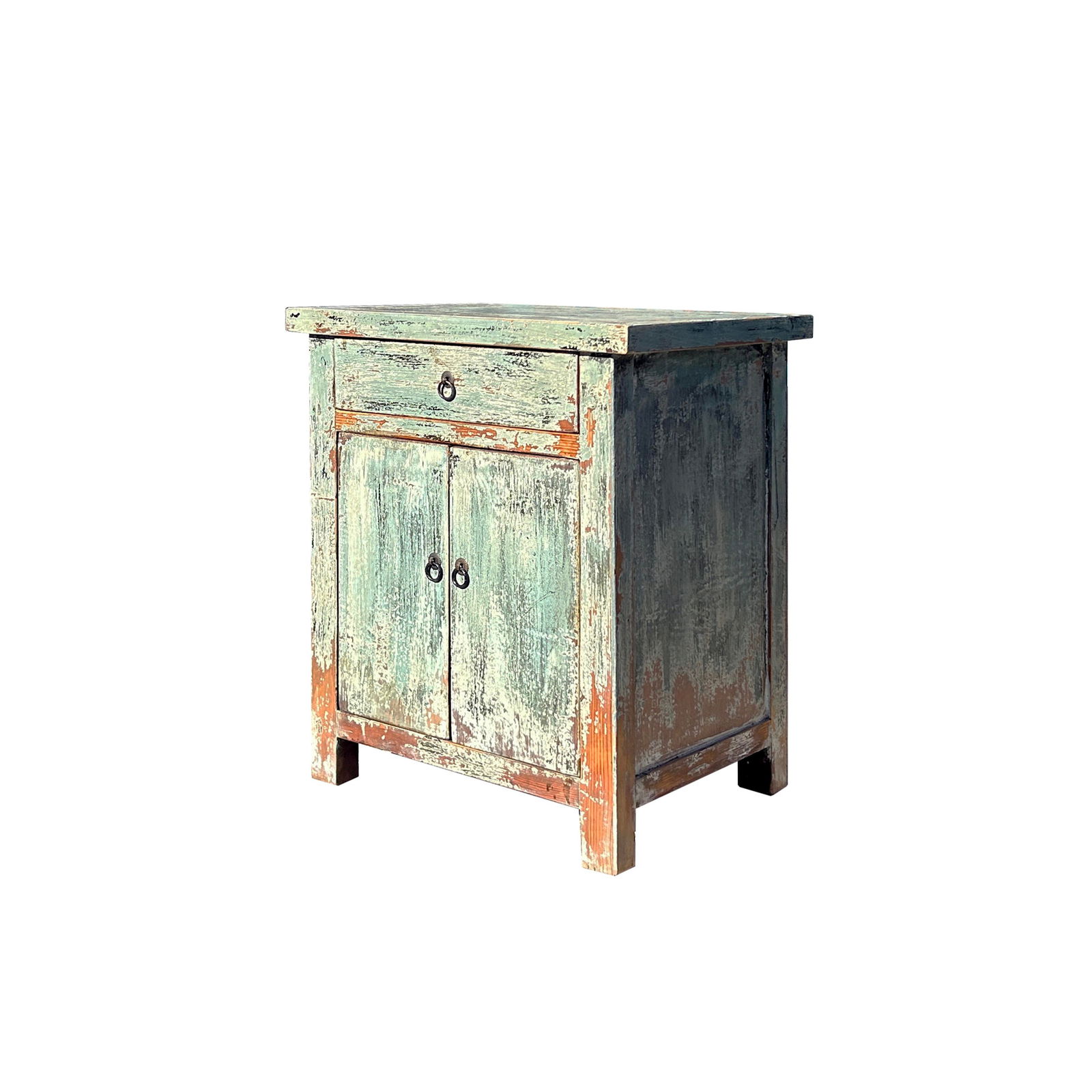 Distressed Pale Teal Gray Natural Wood End Table Nightstand - 4