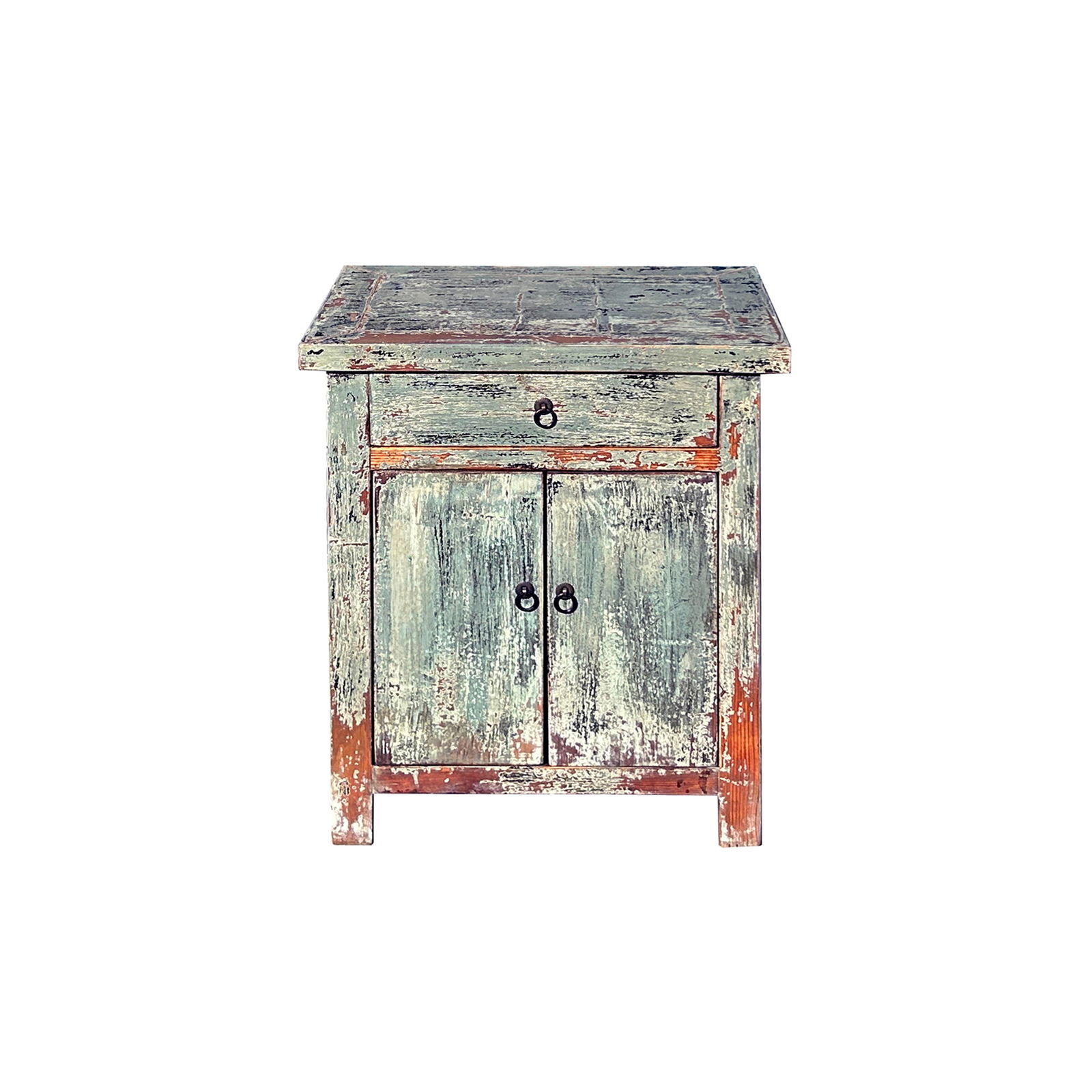 Distressed Pale Teal Gray Natural Wood End Table Nightstand - 5