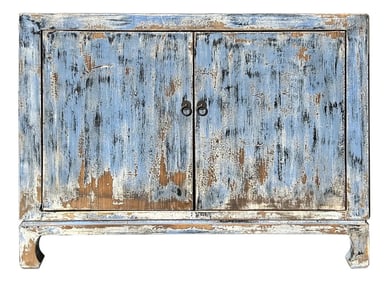 Distressed Blue 2 Doors Credenza Sideboard Console Table Cabinet