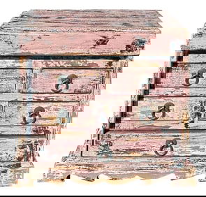 14" Distressed Faded Pink Small 5 Drawers Storage Chest Box