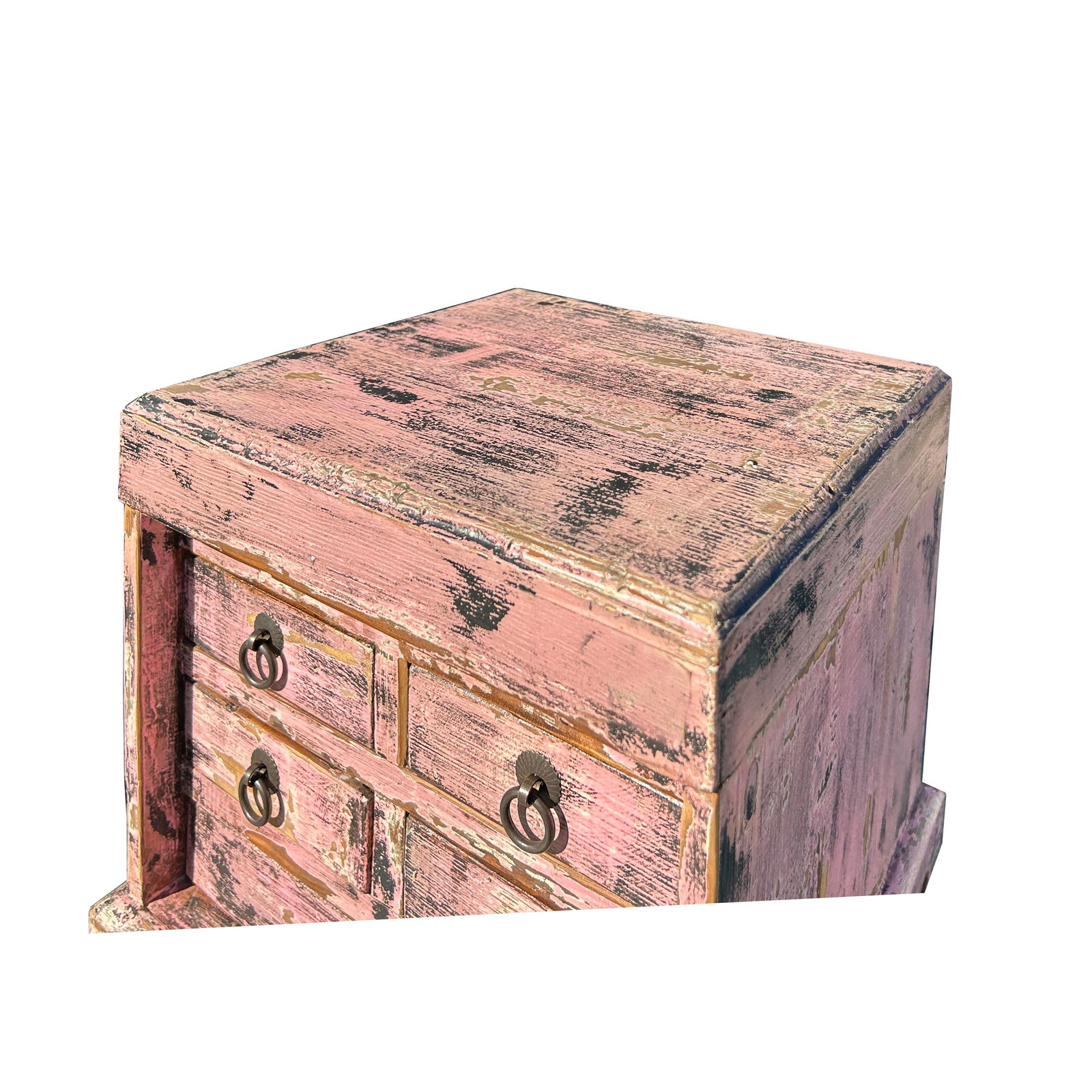 14" Distressed Faded Pink Small 5 Drawers Storage Chest Box - 2