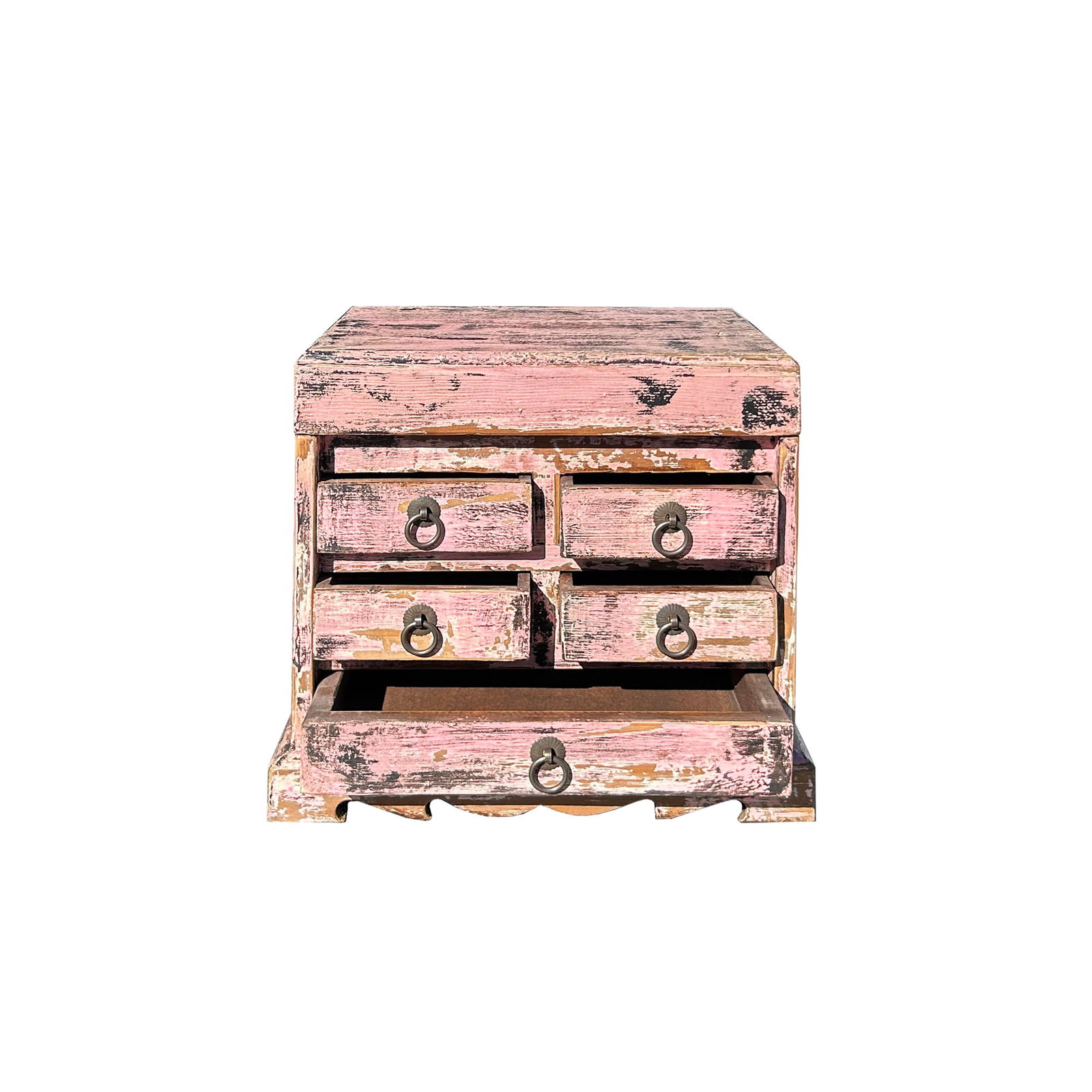 14" Distressed Faded Pink Small 5 Drawers Storage Chest Box - 3