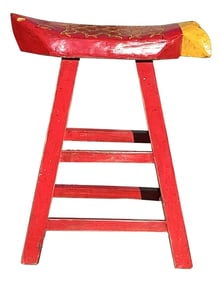 Sharp Red Yellow Fish Shape Seat Top Wood Tall Bench Stool