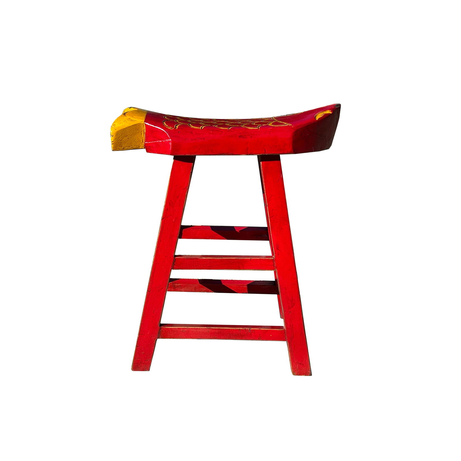 Sharp Red Yellow Fish Shape Seat Top Wood Tall Bench Stool - 5