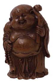 Chinese Bamboo Carved Happy Buddha RuYi Figure Display