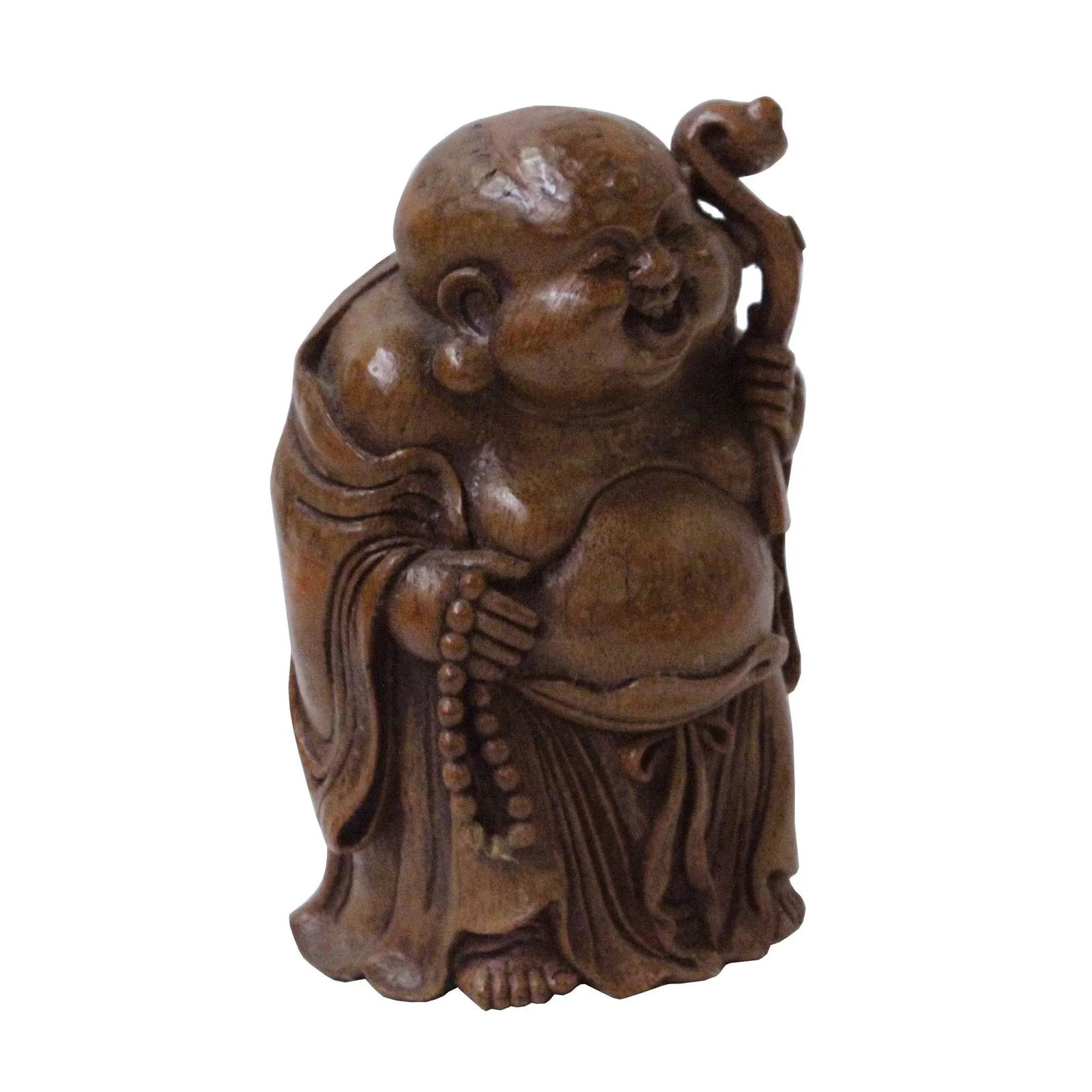Chinese Bamboo Carved Happy Buddha RuYi Figure Display - 2