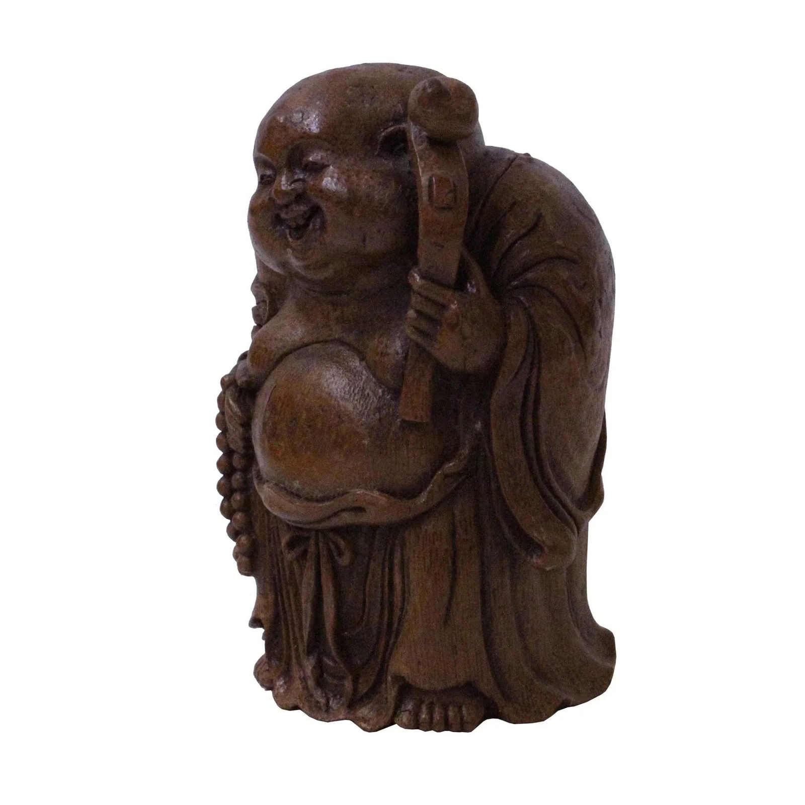 Chinese Bamboo Carved Happy Buddha RuYi Figure Display - 3