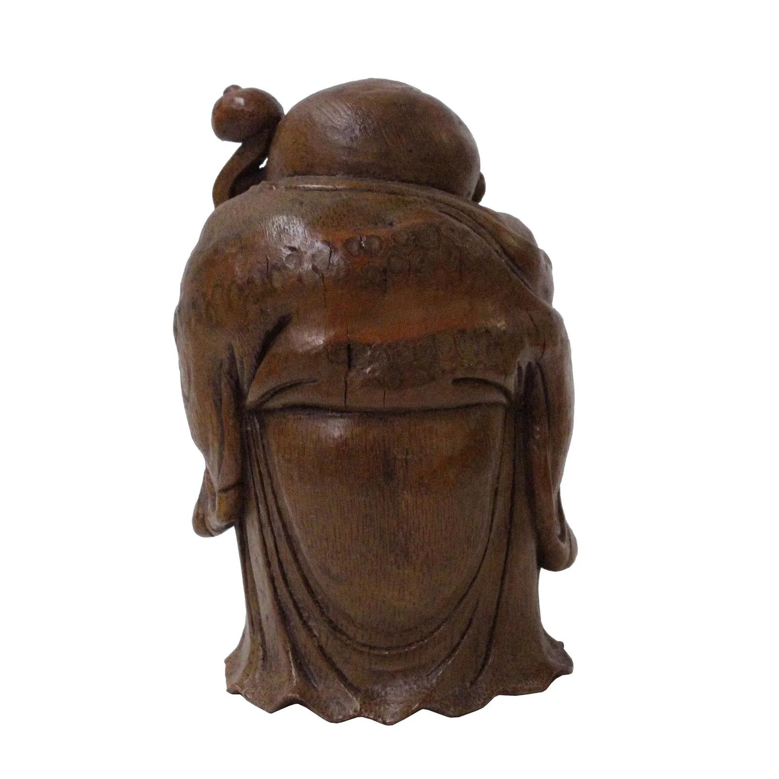 Chinese Bamboo Carved Happy Buddha RuYi Figure Display - 4