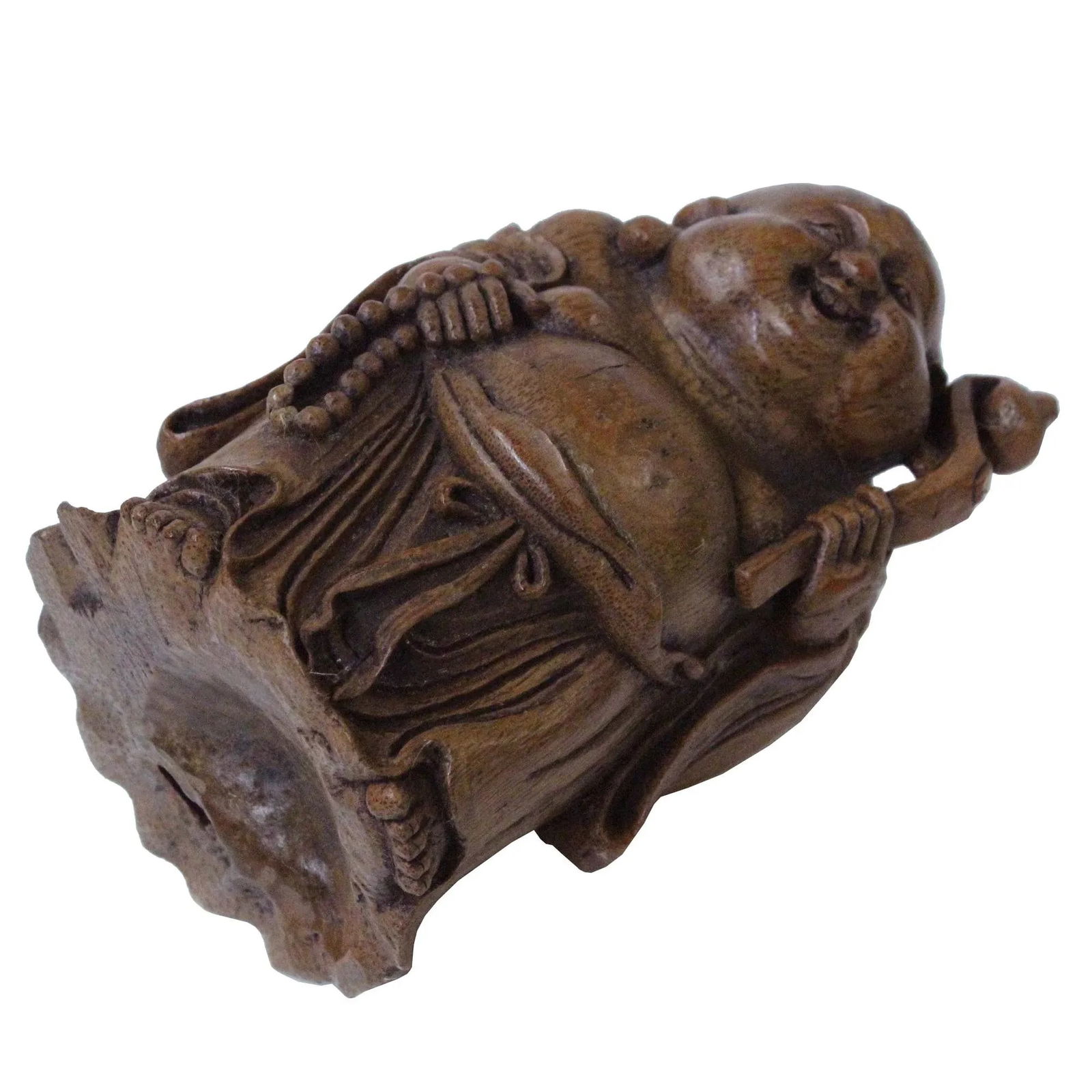 Chinese Bamboo Carved Happy Buddha RuYi Figure Display - 5