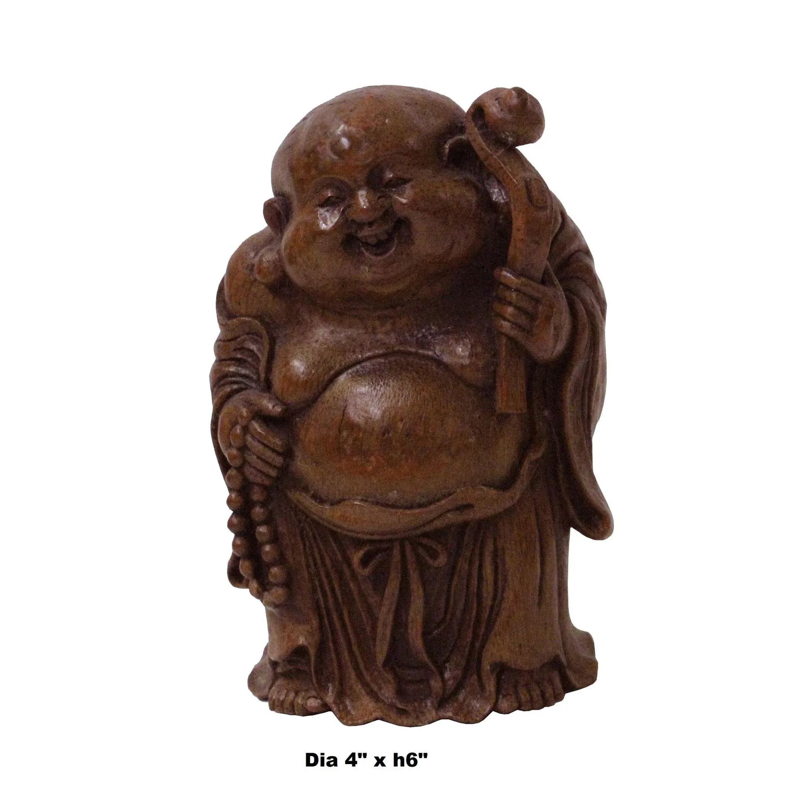 Chinese Bamboo Carved Happy Buddha RuYi Figure Display - 6