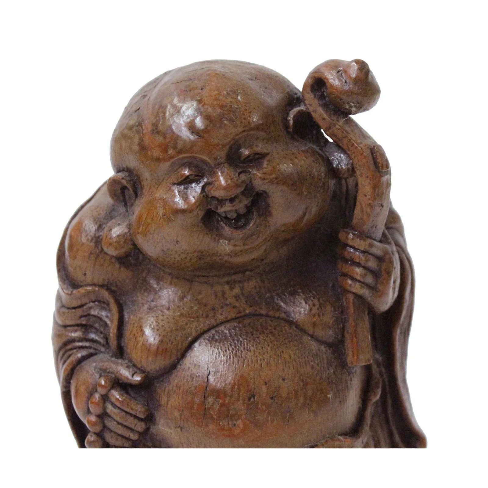 Chinese Bamboo Carved Happy Buddha RuYi Figure Display - 7