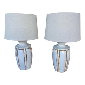 Vintage Ceramic Faux Bamboo Icing Lamps- Pair of 2