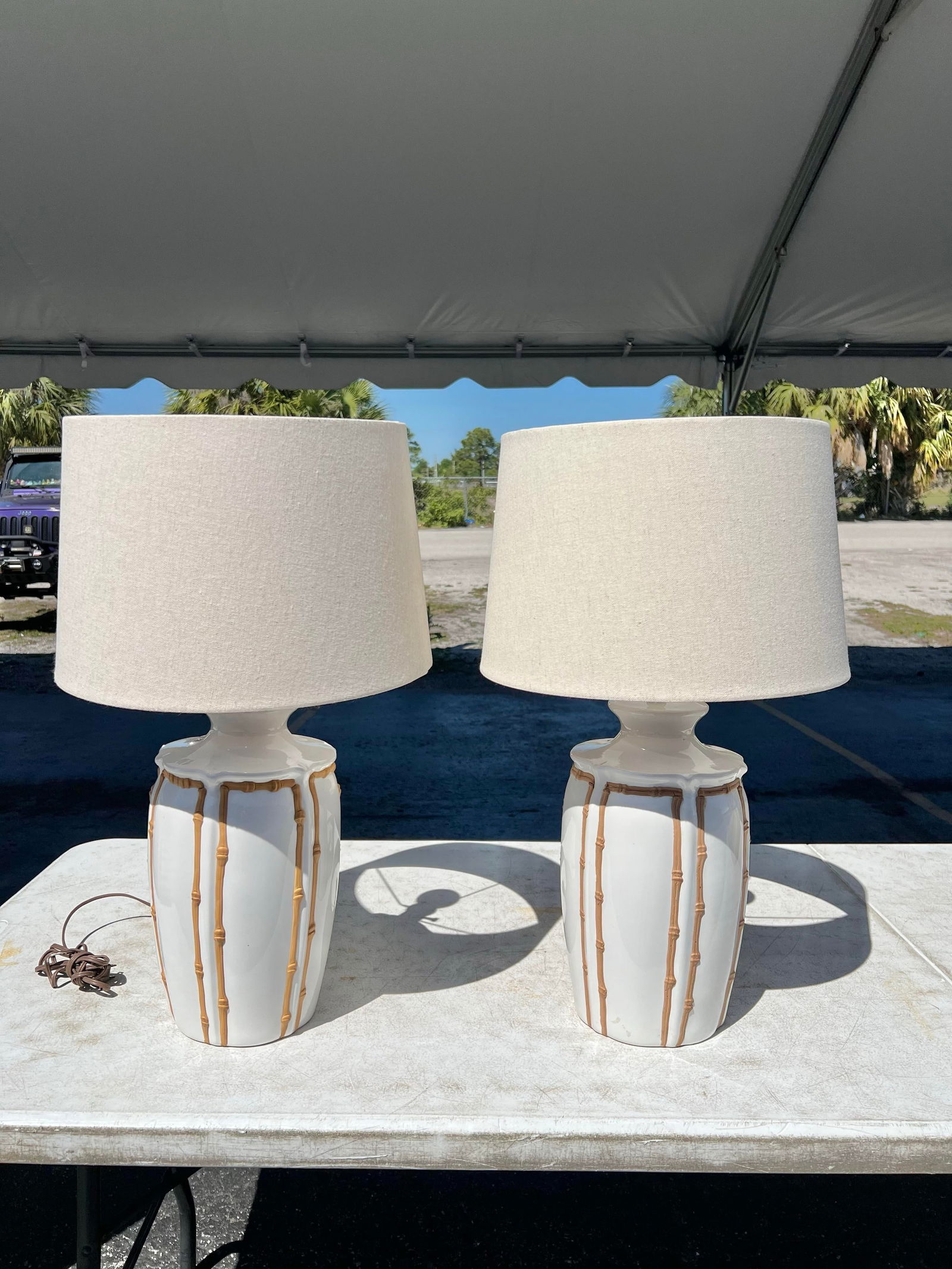 Vintage Ceramic Faux Bamboo Icing Lamps- Pair of 2 - 2