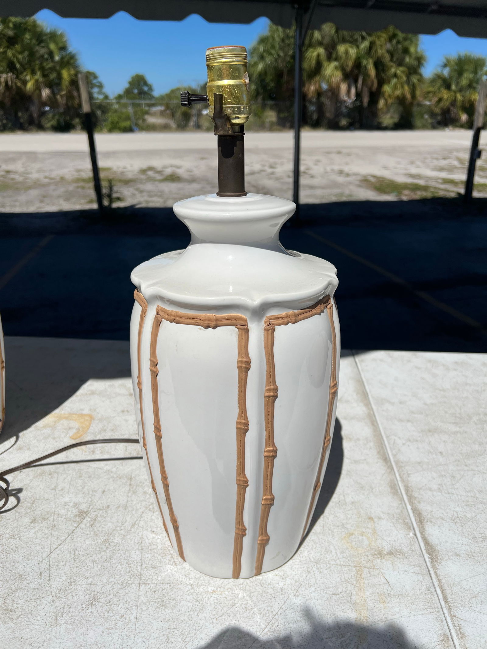 Vintage Ceramic Faux Bamboo Icing Lamps- Pair of 2 - 5