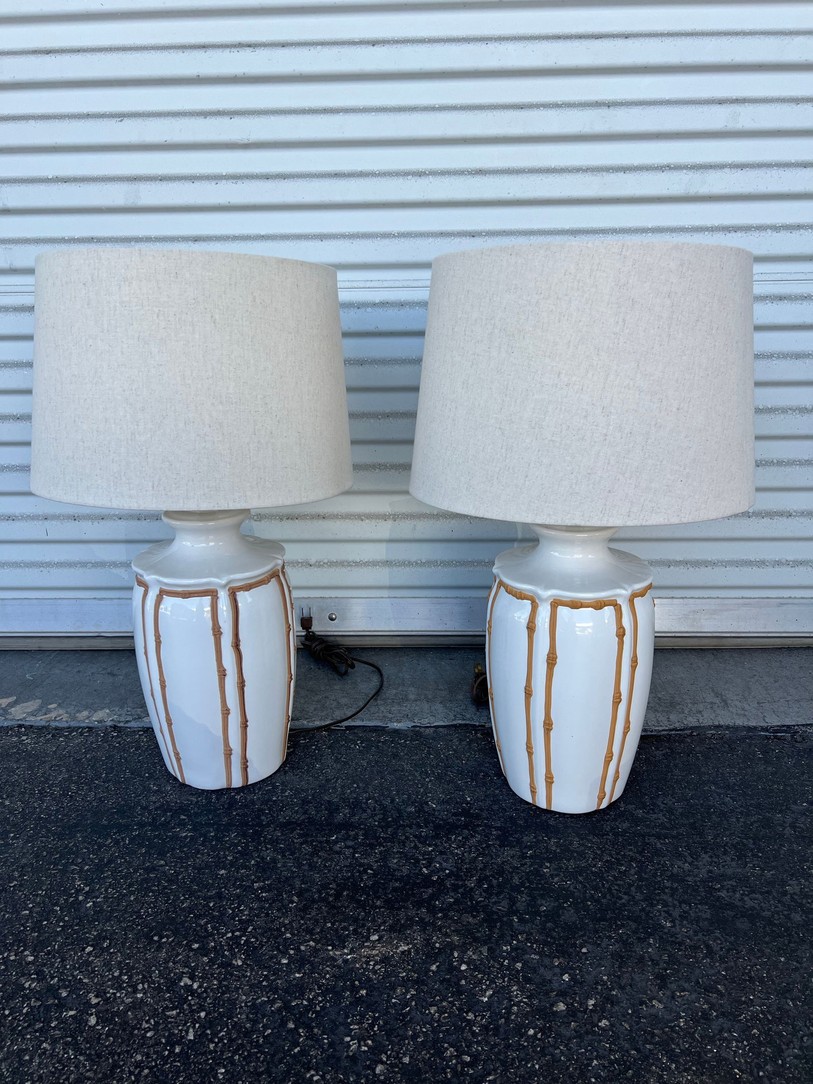 Vintage Ceramic Faux Bamboo Icing Lamps- Pair of 2 - 6