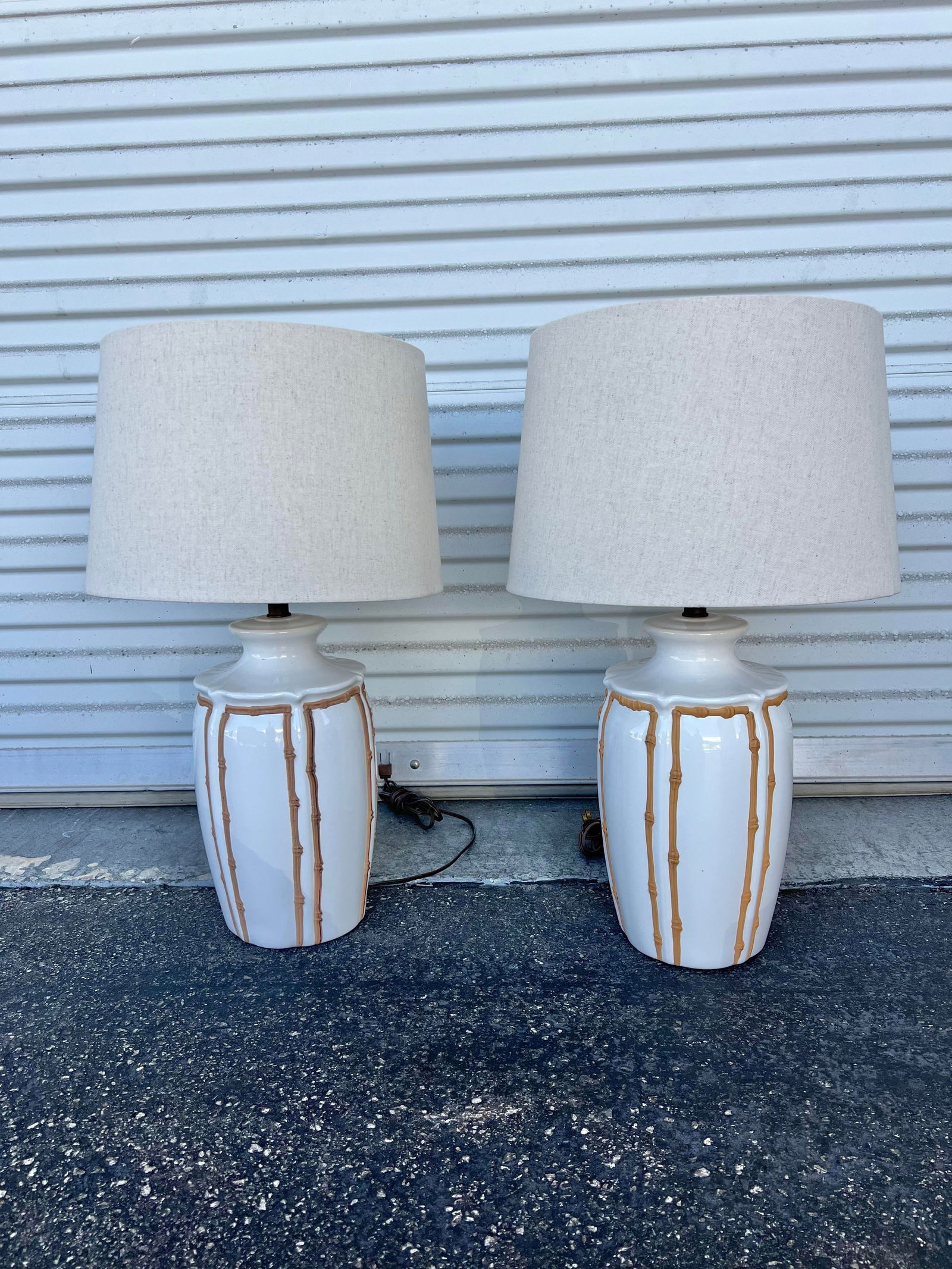 Vintage Ceramic Faux Bamboo Icing Lamps- Pair of 2 - 7
