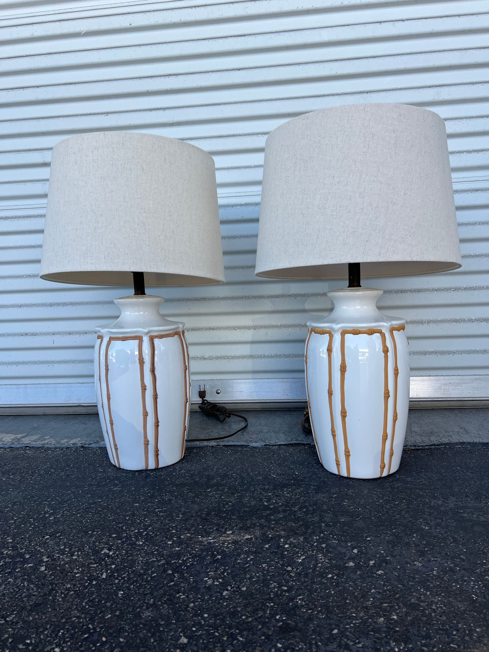 Vintage Ceramic Faux Bamboo Icing Lamps- Pair of 2 - 9