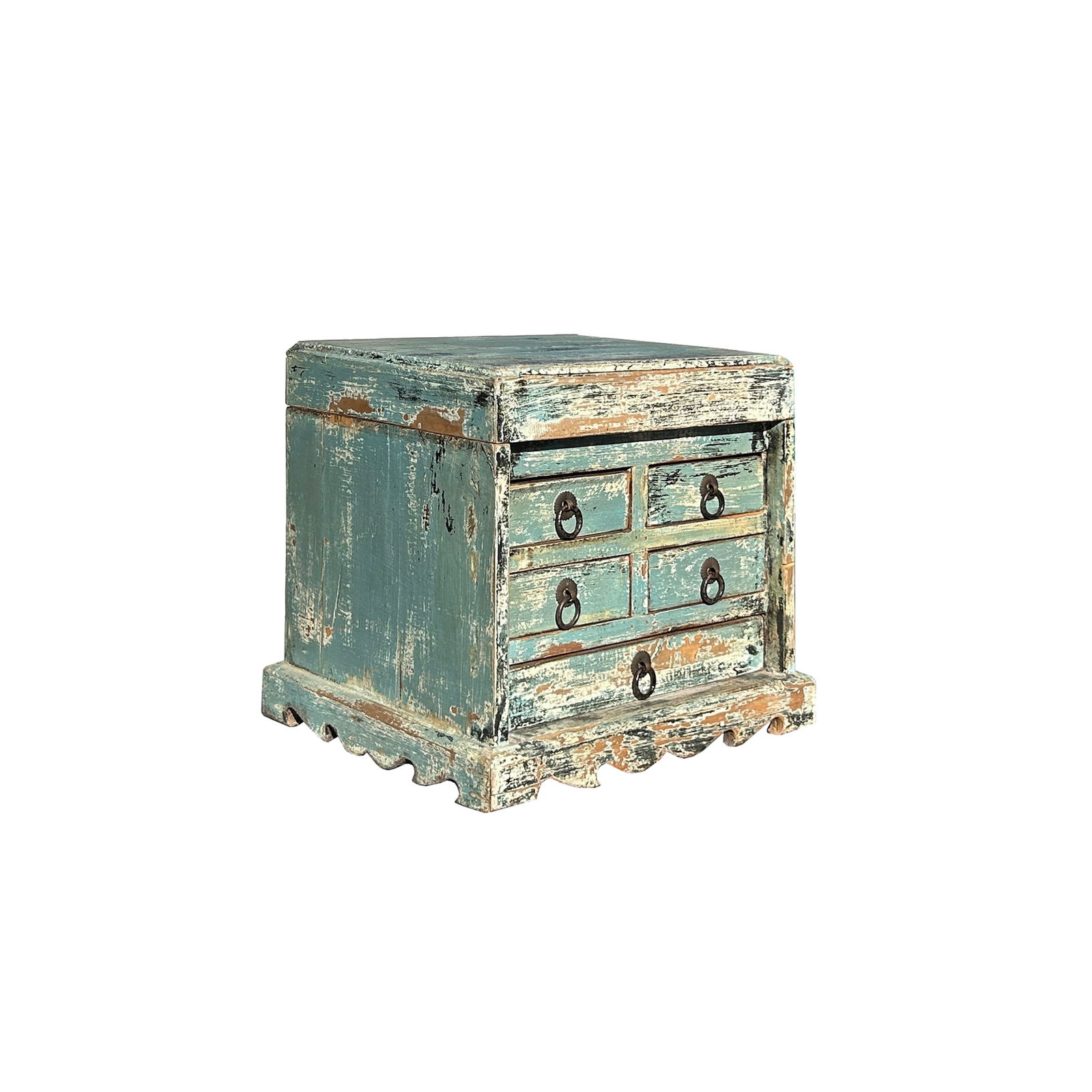 14" Distressed Faded Aqua Blue Small 5 Drawers Storage Chest Box - 2