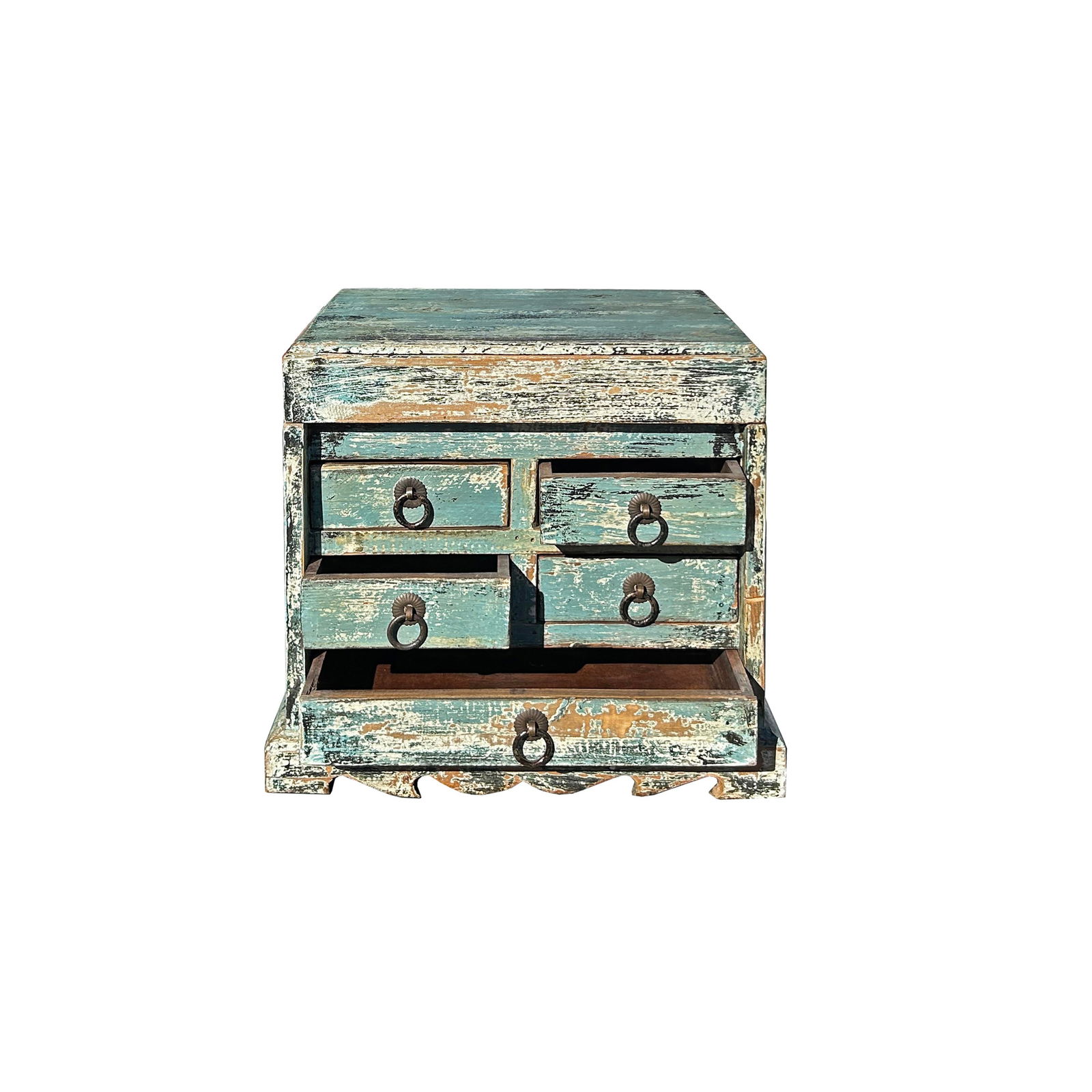14" Distressed Faded Aqua Blue Small 5 Drawers Storage Chest Box - 3