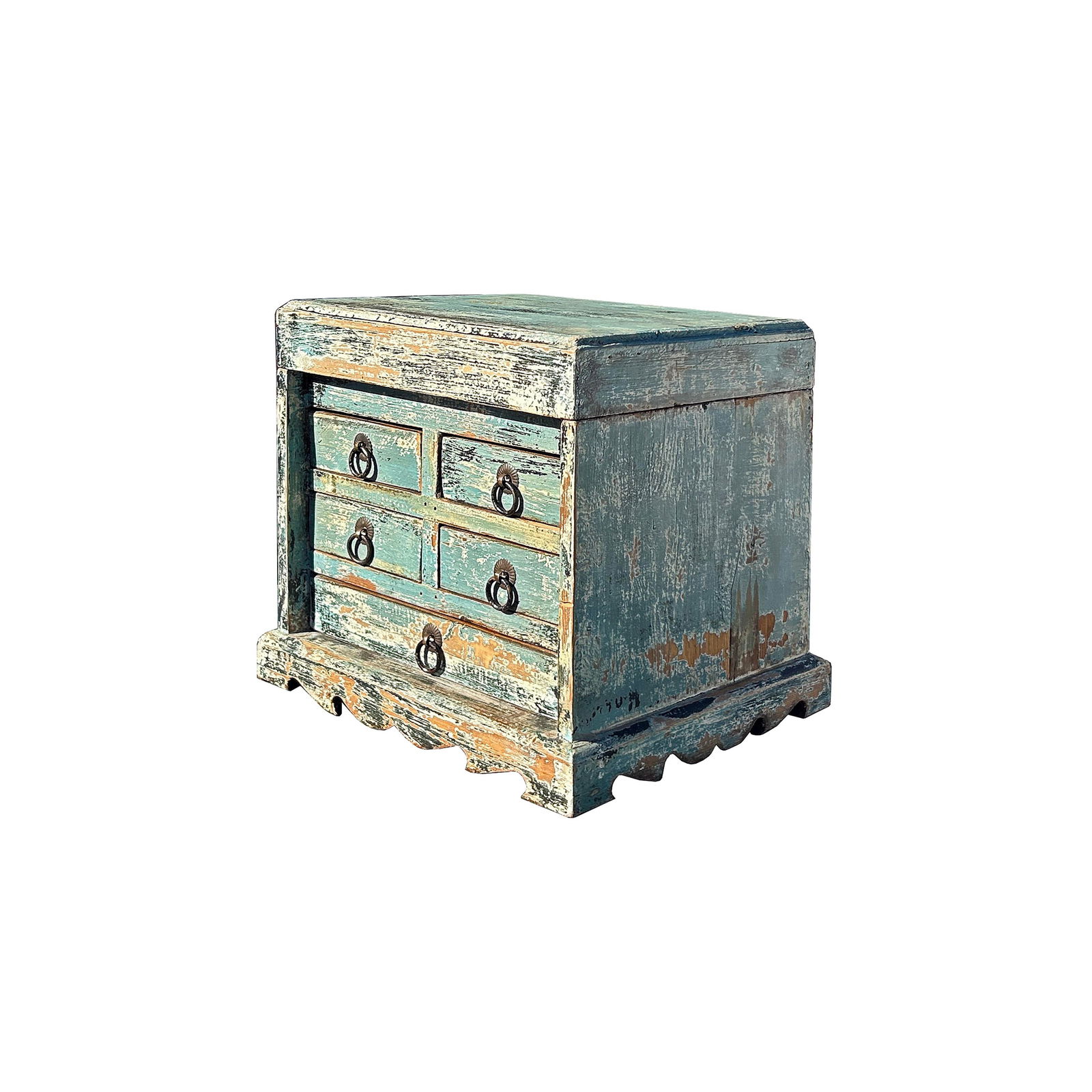 14" Distressed Faded Aqua Blue Small 5 Drawers Storage Chest Box - 5