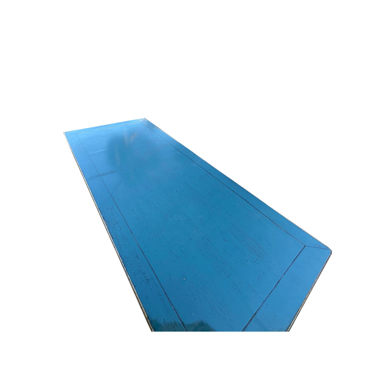 Distressed Teal Blue Lotus Carving Tall Credenza Storage Cabinet - 3