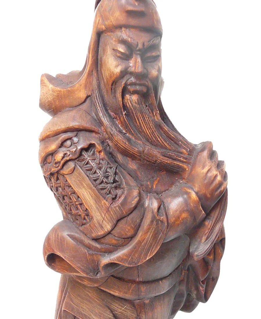 Vintage Chinese Carved Wood General Guan Figure - 7
