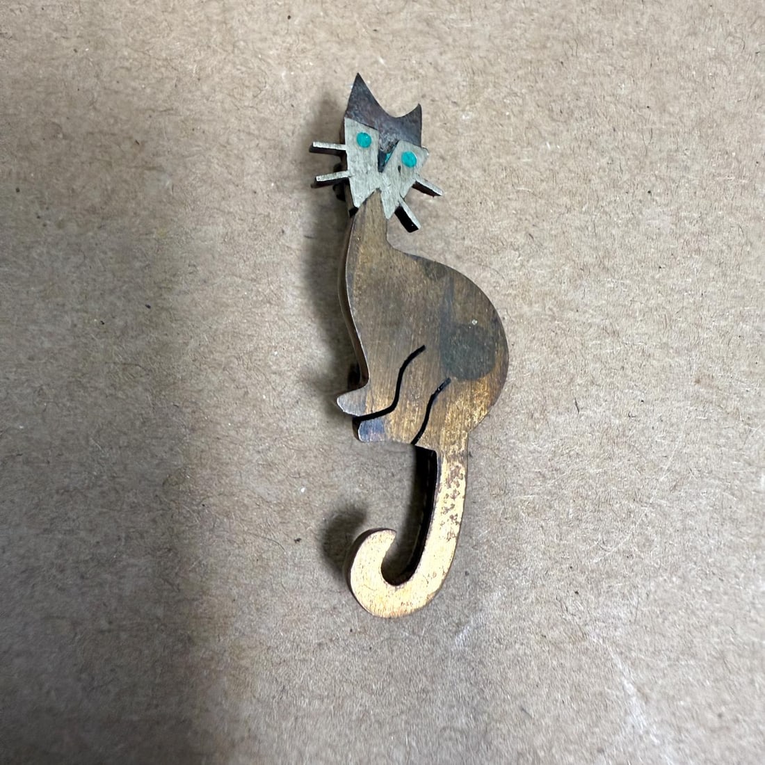 1950s Mixed Metal Cat Pin Chato Castillo Taxco - 2