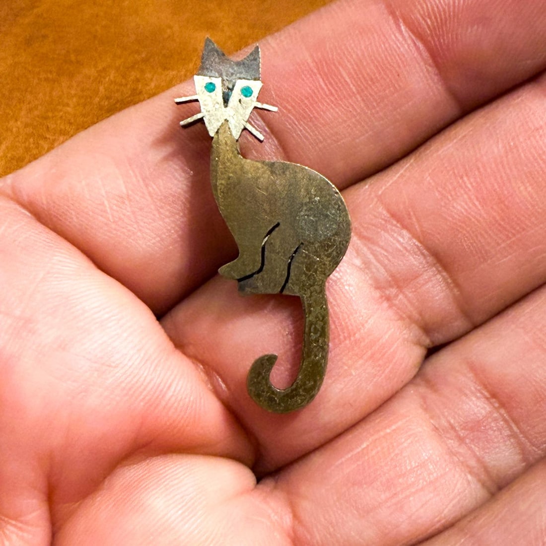 1950s Mixed Metal Cat Pin Chato Castillo Taxco - 8