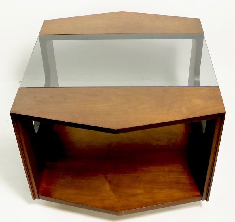 Mid Century Hexagonal Lane End Side Table With Smoked Glass Top - 10